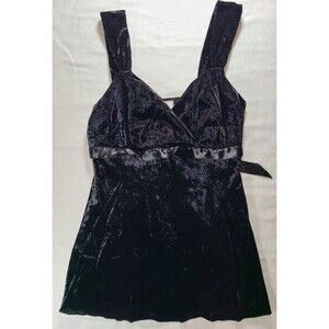 Ally B Black Crushed Velvet Sleeveless Tank Top with Satin Trim Size Medium